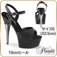 22.5 cm Pleaser プリーザー サンダル 厚底 黒 ブラック 合皮 15cm ヒール レディース ハイヒール ピンヒール ラインストーン アンクルストラップ 衣装 靴 15センチ ヒール 高め CAPTIVA-609 CAP609/BPU/M