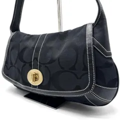 ✨良品✨ COACH コーチ ショルダーバッグ トートバッグ ワンショルダーバッグ ハンドバッグ  ターンロック キャンバス レザー 革 ブラック 黒色 ゴールド金具 ユニセックス 男女兼用 メンズ レディース