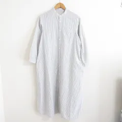 美品 nest Robe ネストローブ ストライプ柄 リネンブレンド 長袖 ロング丈 シャツワンピース ホワイト系 レディース 古着 中古 USED