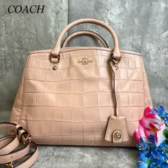 ✨良品✨ COACH コーチ 2way ショルダーバッグ ハンドバッグ 馬車金具 クロコ型押し ゴールド金具 チャーム レザー レディース ピンクベージュ 肌色