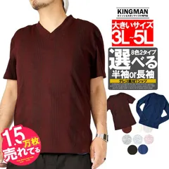 【新品】 【2L～5L ワイン(半袖)】 Tシャツ メンズ 大きいサイズ Vネック 長袖 無地 テレコ素材 白 黒 青 赤 春 長袖Tシャツ おしゃれ コットン 安い ワークマン プラス