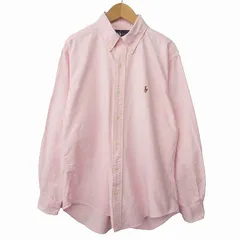 ラルフローレン RALPH LAUREN シャツ オックスフォード ボタンダウン ストライプ ポニー刺繍 L ピンク白