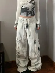 ワイドレッグジーンズ カーゴデニム ストリート ユニセックス Y2K タイダイ染め ワークパンツ