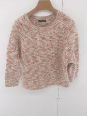◇ COMME CA ISM コムサイズム 総柄 八分袖 ニット セーター サイズM グレージュ系 レッド系 マルチ レディース E  【1304180007460】