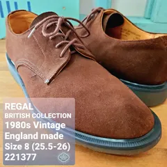 REGALリーガル BRITISH COLLECTION■美品 1980s vintage イングランド製 J501 外羽根 牛革 スウェード レースアップシューズ  UK8 JP26