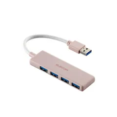 【新品・7営業日以内発送】ELECOM エレコム U3H-H040PN USBハブ USB3.2 Gen1 (USB-A×4) バスパワー コンパクト 薄型 ケーブル長10cm ピンク U3HH040PN【沖縄離島販売不可】