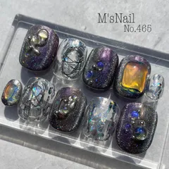 ネイルチップ マグネット Y2k 韓国 派手 ギラギラ ちゅるん うるうる キラキラ 紫 パープル