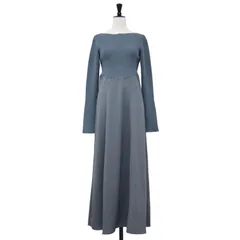 FRAY I.D フレイアイ・ディー ワンピース グレー サイズ:FREE / フレア スカート コンビ ニット ワンピース / ロング丈 長袖 リブ バックコンシャス ベルスリーブ / トップス ドレス【レディース】【中古】