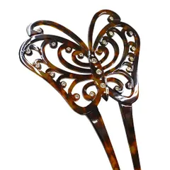 かんざし バチ型 髪飾り 成人式 振袖 前撮り 袴 べっ甲風 ブラウン ラインストーン 大きい おしゃれ かわいい シンプル 古典 No.10-1023