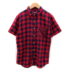 ビームスハート BEAMS HEART カジュアルシャツ 半袖 ギンガムチェック柄 M 赤 レッド 紺 ネイビー /SY11