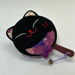 【和柄手鏡　NO.15】猫好きさん必見！縮緬の和柄手鏡🌸　１点物