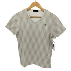 バーバリーブラックレーベル BURBERRY BLACK LABEL ロゴ刺繍 アーガイル柄 Vネック 半袖 Tシャツ レディース  2