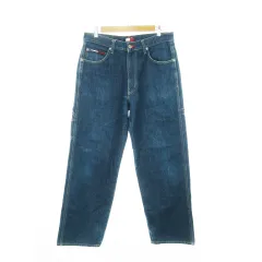 トミー TOMMY JEANS ペインターデニムパンツ ジーンズ ワークパンツ ワイドストレート レザーパッチ ワンポイント M 青 ブルー /MN10 ■GY12