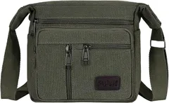 X-cross クロス メッセンジャーバッグ 小さめ メンズ ビジネス 斜めがけ ショルダー 軽量 おしゃれ アウトドア 通学 通勤 バイク チャック付き ファスナー ポケット多い 青 ミニ カジュアル 仕事用(グリーン,  Free Size)