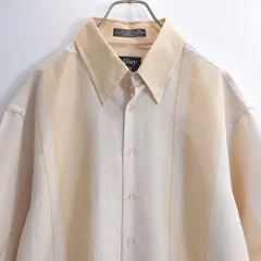 90s〜 Guy Laroche ギ・ラロッシュ パネル切替 デザイン ストライプシャツ コットン レーヨン 半袖 ボックスシルエット ヴィンテージ ベージュ ビンテージ ヨーロッパ古着 メンズLサイズのサムネイル