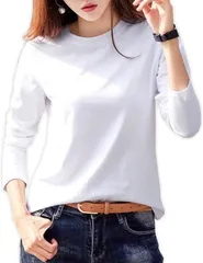 Ptika カットソー 長袖 レディース tシャツ クルーネック ロンティー トップス( ホワイト,  L)