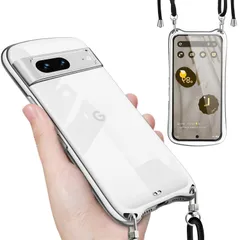 【特価】Google Pixel 7a ケース クリア ショルダー ストラップ付き グーグル ピクセル7a カバー 透明 肩掛け 斜めかけ TPU シリコン メッキ加工 耐衝撃 全面保護 薄型 韓国 可愛い 縄掛け スマホケース （シルバー）のサムネイル