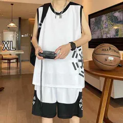 [XL]メンズ ファッション 服 男性用 オシャレ シンプル 大人 かっこいい 大きいサイズ ストリート 紳士服 バスケットボール スポーツウェア スーツ 夏 ノースリーブ T シャツ ベスト ショーツ セット