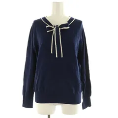 ロペピクニック ROPE Picnic 23SS ライン入りボウタイニットプルオーバー カットソー 長袖 Vネック 38 紺 ネイビー /MY ■OS