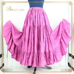 【ベリーダンス用衣装】ピンク ジプシースカート ロング 25ヤード ボリューム 4段フリル 大きく広がる裾 女性らしい かわいい 綺麗 きれいめ レディース 女性用 ダンス ダンスウェア ステージ 舞台 無地 シンプル 発表会 イベント ふんわり 大人っぽいのサムネイル
