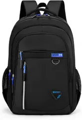 Fuji-cellar リュック 大容量 Lサイズ ポケット多い オックスフォード キャンプ用 防災 アウトドア 通勤 通学 旅行 登山 男女兼用(黒x青,  ミディアム)