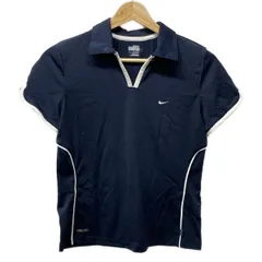 NIKE(ナイキ) 半袖カットソー サイズM レディース - ネイビー×白 Vネック
