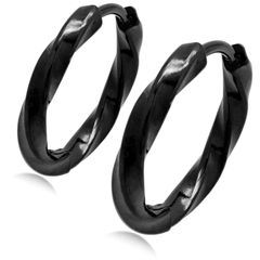 【ひねりフープピアス 色:ブラック 幅2.5×内径10mm】[Adelina Style] ひねり フープピアス 人気 幅2.5mm つけっぱなし 捻じれ サージカルステンレス 18G ペア メンズ レディース リング ピアス ねじれ 金属アレルギー対応 男女