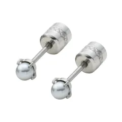 【グレーシルバー × 3mm】[Cream dot. クリームドット公式]ステンレス製 金属アレルギー つけっぱなし サージカルステンレス ネジロック式 キャッチ 円柱型 パール 両耳用 5サイズ