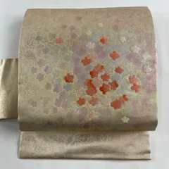 名古屋帯 美品 優品 梅 刺繍 箔 ピンク 正絹 【中古】