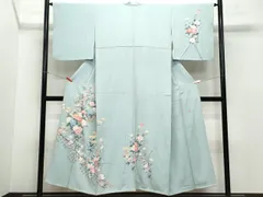 F 美品 単衣 本加賀友禅染 作家物 源寛 季節の花々 縮緬 正絹 訪問着 着物 F 美品 単衣 本加賀友禅染 作家物 源寛 季節の花々 縮緬