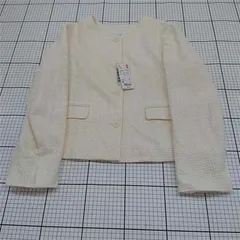 ◇ ⊇ UNIQLO ユニクロ ツイード 長袖 ノーカラージャケット サイズM ホワイト系 レディース E  【1509100067269】