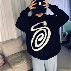 新品 STUSSY CURLY SWEATER パーカー ニットセーター ブラック 男女兼用