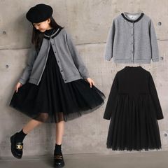 ワンピース フォーマル 襟付き キッズ 子供服 女の子 長袖 正装 礼服 2点セットアップAライン ピアノの発表会 卒業式 小学校 入学式 法事xz0523