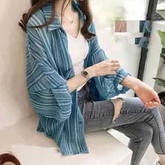 春 シフォンシャツ レディース 紫外線カット 透け感 カーディガン ストライプ 長袖シャツ レディース シフォン ゆったり 着痩せ シフォンシャツ 夏 新作 GVNW824