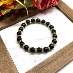 モリオン パワーストーン ブレスレット 8mm  (ゴールド) 天然石 メンズ・レディース 男性・女性  数珠 黒 ブラック 厄払い  ●