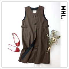 MHL. マーガレットハウエル COTTON WOOL DRILL ノースリーブワンピース ロング レイヤード ジレ ブラウン 茶 Ⅱ(78E＋4318)25A