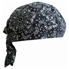 スカーフ　バンダナ キャップ　ヒップホップバンダナフード 花柄ハンカチ　屋外大人用サイクリングフード コットンフード ロングテール海賊帽子(ブラック+ホワイト)