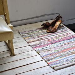 玄関マット 約50×70cm インド綿100％ ナチュラル 北欧 ニューチンディー fm00157 裂き織り 玄関マット キッチンマット アジアン雑貨 リサイクル コットン ラグマット かわいい カフェ風 西海岸 夏用 インテリア 雑貨 かっこいい おしゃれ