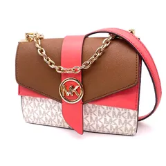 【中古】良品 MICHAEL KORS マイケル コース ロゴ ターンロック ダブルフラップ レザー チェーン ハンド ショルダー バッグ eY0865A