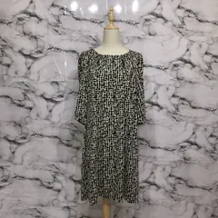 美品<!-利用不可文字-!>　ミッシェルクラン　MICHEL KLEIN 長袖ワンピース　【40】　ベージュ　黒　ドット　オシャレ　大人　キレイ　上品　かわいい　春　夏　秋