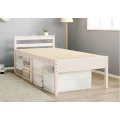 ミドル ベッド シングル フレームのみ ホワイトウォッシュ 木製 棚付き 宮付き コンセント付き すのこ 組立品【代引不可】