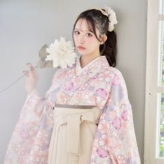 新品袴3点セット 卒業式 小学生 大学生 クリーム ピンク アイボリー パープル 紫 桜 桜柄 81IV/DPP