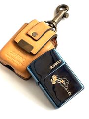 ZIPPO ウィンディ  ブルーチタン  USA製 ジッポー ライター レザーケース付き  現状品