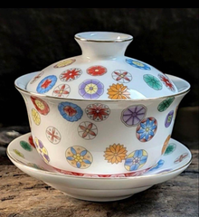 、琅彩☆皮球花の蓋碗☆茶器