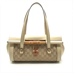 良品 GUCCI グッチ バンブー GGキャンバス レザー ハンド ショルダー バッグ 肩掛け ベージュ レディース k4114