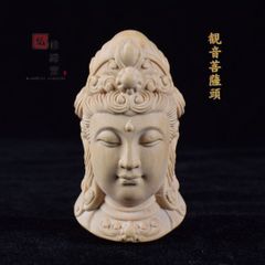 【修縁堂】極上彫 木彫仏像 観音菩薩頭 彫刻 仏教工芸 仏師で仕上げ