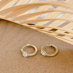 高貴 クリスタルCZ一粒 フープピアス【ete464-1】