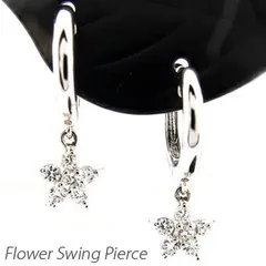 ダイヤ フープピアス 10k 揺れる ダイヤモンド レディース 中折れ フラワー 花 ブラ 0.2カラット 10金 k10 ゴールド 30日以内に発送