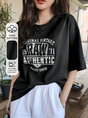 レタープリントドロップショルダー オーバーサイズTシャツ 夏物