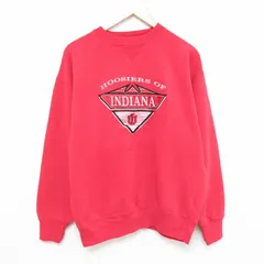 L/古着 長袖 スウェット メンズ 90s インディアナフージャース 刺繍 クルーネック 赤 レッド 25feb10 中古 スエット トレーナー トップス